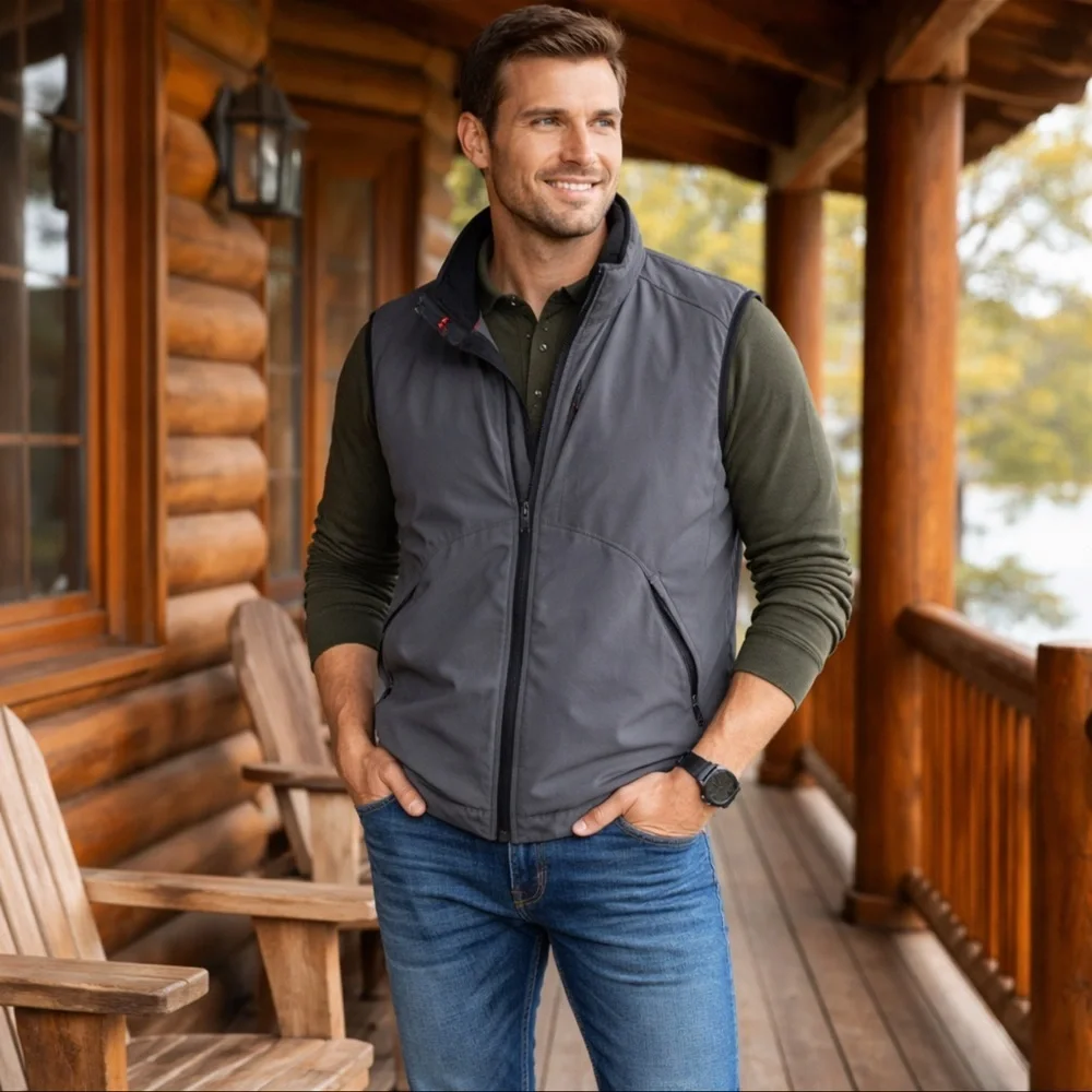 Eddie Bauer XL Tall Gray Fleece Lined Outdoor Vest